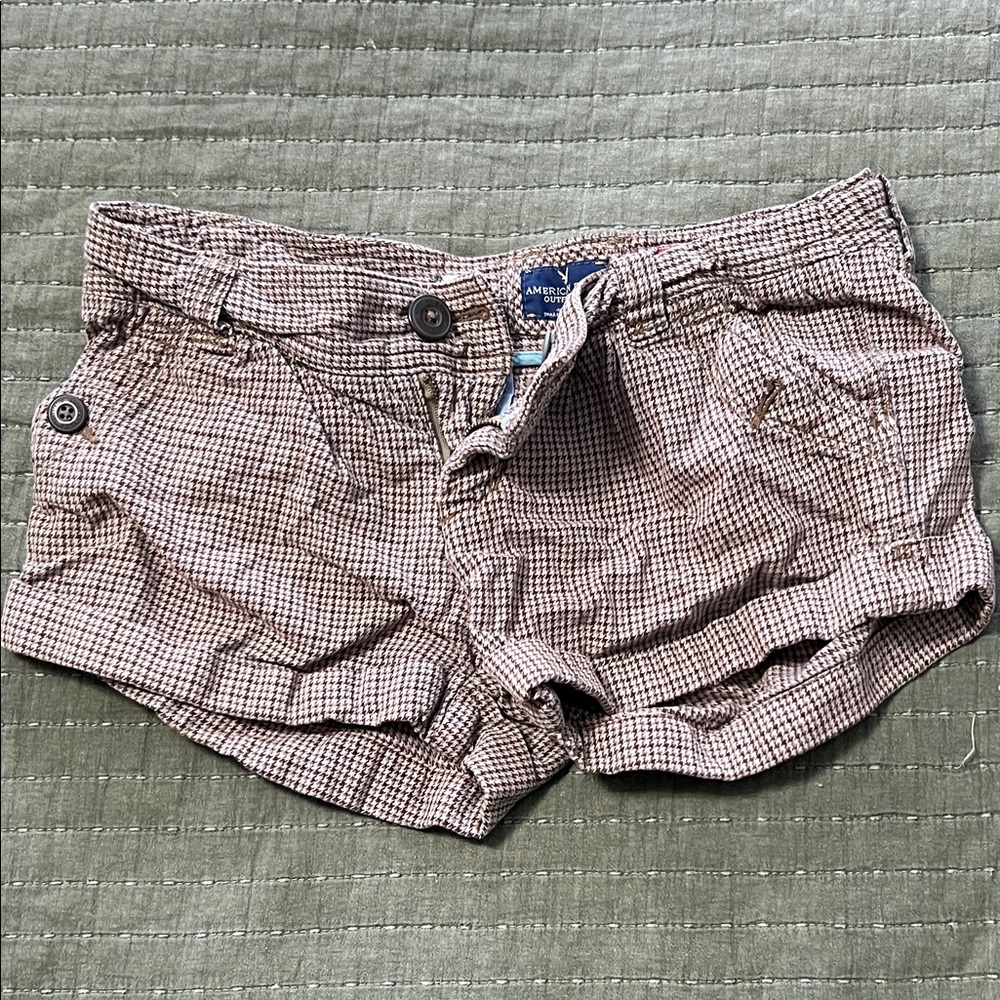 American Eagle Outfitters Women's Tan Checkered Cargo Shorts